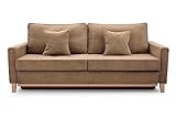 BETTSO -Sofa mit Schlaffunktion und Bettkasten, Couch für Wohnzimmer, Schlafsofa Federkern Sofagarnitur Polstersofa Wohnlandschaft mit Bettfunktion - RISA (Braun)