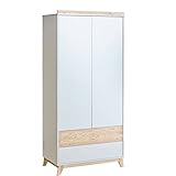 ATB Kleiderschrank Kinderzimmer - Schrank Weiß 196,5x93x50cm - Garderobenschrank - Kinderkleiderschrank Zweitüriger - Kleiderschrank Klein - Möbel für Jungen und Mädchen