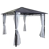 Mendler Hardtop Pergola HWC-C77, Garten Pavillon, Kunststoff-Dach Seitenwand Alu hellgrau 3x3m