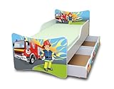 Best For Kids Kinderbett mit Schaummatratze mit TÜV Zertifiziert 90x200 MIT Zwei SCHUBLADEN 25 Designs (**Kinder**, Feuerwehr)