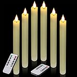 Ymenow Echtwachs Taper Kerzen, 6 Stück Elfenbein Batteriebetriebene Flammenlose LED Stabkerzen mit 2 Fernbedienung Timer Tischkerzen für Hochzeit Halloween Weihnachten Party Dekoration - Warmweiß