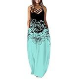 Sommerkleid Elegante Blumen Maxikleider Günstig Bequem Lockeres Lässiges Tunika Kleid Trägerloses Abendkleid Kleid Damen Mit Taschen Damen Langarm Blau,S