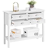 Yaheetech Konsolentisch Flurtisch mit 4 Schubladen und 1 Offenem Ablagefach Schmaler Eingangstisch im Landhausstil Sideboard Beistelltisch für Wohnzimmer/Eingang/Flur, 100 × 35,5 × 80,5 cm Weiß