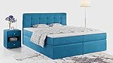 MKS MEBLE Boxspringbett - Doppelbett mit Multipocket-Matratze und Topper - Polsterbett mit Bettkasten - Stauraumbett - Centos 120x200 - H4 Blau