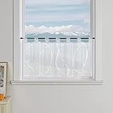 Delien Scheibengardine mit Schlaufen Ausbrenner Bistrogardinen Modern Kurzstores für Küche Transparente Gardinen mit Bogenlinie Muster Klein Fenster Kurz Schals Landhaus BxH 120x60cm,Weiß