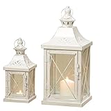 2er Set Innen Außen Laternen Balkon Windlichter Metall weiß Shabby Chic Glas Tür Wohnzimmer Dekoration