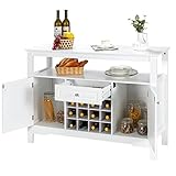 LIFEZEAL Küchenschrank mit Weinregal Schublade und Türen, Sideboard Beistellschrank Holz, Weinschrank 116x40x82cm, Buffetschrank Vitrinenschrank Kommode für Esszimmer Küche (weiß)