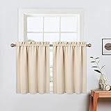 LinTimes Kurze Fenstervorhänge,Verdunkelungsvorhang für Küche Fenster,Thermische Fensterbehandlung und Cafe-Vorhang zur Raumverdunkelung 66cmx91cm(26x36 inch),2 er Set Beige