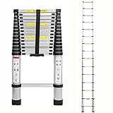 2,6M/3,2M/3,8M/4,4M Teleskopleiter Aluleiter Klappleiter Ausziehleiter,Teleskop-Design,aus hochwertigem Aluminium,Mehrzweckleiter Rutschfester Tragbar Leichte Leiter 150 kg Tragfähigkeit