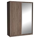 Cool24 Maciej II Kleiderschränke - Modern Schwebetürenschrank - Kleiderschrank mit Spiegel und Kleiderstange - Schlafzimmerschrank 180cm 12 Regale - Kleiderschrank Almond - Schrank Schlafzimmer