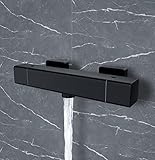 HOMVIVA® Thermostatische Duscharmatur, Moderner quadratischer Wandmontage,Messing-Umstellventil, Anti-Verbrühungs-Heiß-Kaltwassermischer, intelligente konstante Temperaturregelung, Schwarz