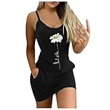 Damen Sommerkleid Kurz Blumen Drucken Kleid Ausschnitt V Bedruckte Taille Mode Weste Kleidung Taille Ärmellose Kleidung Frauenkleid Langes Kleid Damen Sommer Plisseekleid Neckholder Sommerkleid