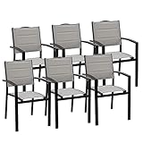 acamp Gartenstühle Stapelbar Alberto | 6er-Set Stapelstühle Garten wetterfest | Terrassenstühle 55x56x88 cm in Grau/Schwarz | Aluminium-Gestell pulverbeschichtet, atmungsaktives Acatex-Gewebe