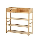 IMYOGI Schuhregal, Organizer-Regal, Schuhregal, Lagerregal, 65 cm breit, Organizer, Pflanzenständer, natürliches Bambusholz, stabil, platzsparend, mit Schublade (65 cm x 25 cm x 66 cm)