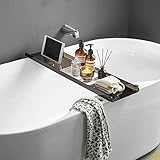 Badewannenablage Caddy Schwarz Badewannenregal Luxus Badezimmer Organizer Tablet Halter Acryl (Transparent Schwarz) SHUNLI
