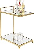 Kare Design Servierwagen Classy, Beistelltisch auf Rollen, Couchtisch aus Edelstahl mit Glasplatte, Gold (H/B/T) 64x50x33cm