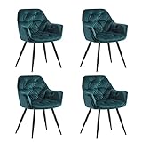 JYMTOM Esszimmerstühle mit dickem Samtstoff gepolsterter Sitz, Metallbeinen, Armlehnen und Rückenlehne Eckstuhl für Lounge Wohnzimmer(blaugrün,4)