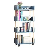 SAAKO 4-stufiges rollendes Bücherregal aus Holz, drehbares Bücherregal, offenes Bücherregal für Zuhause, Präsentation, Bücherregal, Organizer mit Universalrädern