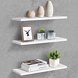 Weiße schwebende Regale, Set mit 3 weißen Wandregalen zur Wandmontage, Aufbewahrung von Holzregalen, moderne dekorative Wandregale für Schlafzimmer, Badezimmer, Home Office, Wohnzimmer