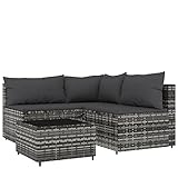 vidaXL 4-teiliges Terrassen-Lounge-Set mit Kissen, Grau, Polyrattan