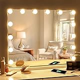 HANSONG Hollywood Spiegel mit Beleuchtung, Schminkspiegel mit 14 dimmbare Hollywood Birnen und USB-Laden für Tischspiegel oder Wandmspiegel Weiß