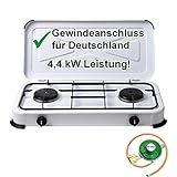 Campingkocher Gaskocher 2-flammig Gasherd 50 mbar mit Gasschlauch und Gasregler