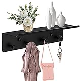 Reforung Wandgarderobe Kleiderhaken mit Ablage Wandmontage Wandregal mit 4 Haken Eingangsbereich Garderobe Hängeregal mit Garderobenhaken Flurgarderobe für Flur, Schlafzimmer, Küche (Schwarz)