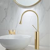 Gold Waschtischarmatur Hoch Wasserhahn 360° Drehbar Messing- Mischbatterie Modern Einhebel Badezimmer Waschtisch Armatur für Spüle