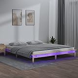 RAUGAJ LED-Bettgestell, 135 x 190 cm, Doppelbett, Massivholz, Bettgestell, Material: massives Kiefernholz (unbehandelt)