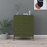 JUNZAI Kommode, Sideboard, Esszimmerschrank, Kleiderschran, Schlafzimmer Kommode, Olivgrün 80x35x101,5 cm Stahl