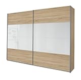 Rauch Schwebetürenschrank Eiche Sonoma Nachbildung 2-türig, Glas Absetzung Weiß, BxHxT 136x210x62 cm