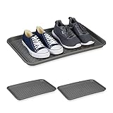 Relaxdays Schuhabtropfschale XL, 3er Set, Unterlage für nasse Schuhe, 60 x 40 cm, große Schuhablage Kunststoff, grau