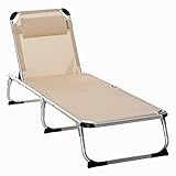 Outsunny Sonnenliege Gartenliege Alu Stoffliege Relaxliege 5-Fach verstellbar faltbar ergonomisch Netzstoff Beige 170 x 60 x 76 cm