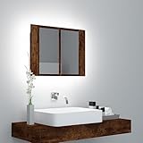 RAUGAJ LED Spiegelschrank Eiche geräuchert 60x12x45cm Holzwerk,Artikelfarbe Eiche Smoked