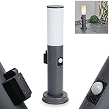 Außenwegeleuchte Caserta mit Bewegungsmelder u. Steckdose, moderne Sockelleuchte, Metall/Kunststoff in Anthrazit/Weiß, Wegeleuchte 45,5 cm, Gartenlampe, E27, Gartenbeleuchtung IP44, ohne Leuchtmittel