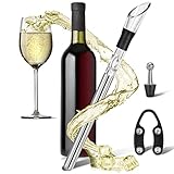 LEBEXY Weinkühlstab aus Edelstahl mit Ausgießer & Dekantier Belüfter | Geschenk für Weinliebhaber | Weinkühler kühlstange Wein Kühlstab Flaschenkühler Flaschenkühlstab Set, mit 1 Stück Kühl Stab