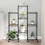 TECHPO Home Möbel Blumenständer mit Rollen 83x25x103,5 cm Größe Schwarz Eisen