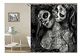 KnSam Duschvorhang Anti-Schimmel Wasserdicht Vorhänge an Badewanne Bad Vorhang für Badezimmer Gothic Totenkopf Tattoo Frauen 100% PEVA inkl. 12 Duschvorhangringen 180 x 200 cm