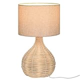 HOMCOM Tischlampe Tischleuchte E27-Fassung Nachttischlampe 40 W Rattan Leinen Stahl Beige 22 x 22 x 40 cm