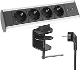 Elbe Inno® Tischsteckdose für die Arbeitsplatte (4 Steckdosen & 2 USB), Mehrfachsteckdose für Küche und Büro, Steckdosenleiste aus Aluminium in schwarz-grau Optik