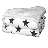 Delindo Lifestyle® Wohndecke VARIUS Sterne WEIß, Microfaser Coral-Fleece-Decke in 150x200 cm, flauschig weiche Kuscheldecke mit Lammfelloptik für Erwachsene und Kinder