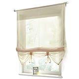 Transparent Schlaufenrollo Vorhänge Anhebbare Fenstervorhänge, transparenter Voile-Raffvorhang, Tüll-Jalousien for den Küchenbalkon, 1 Stück (Color : Beige, Size : W80cm x H155cm)
