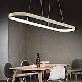 Bellastein Pendelleuchte Oval Esstisch Büro Lampen, LED Hängeleuchte Dimmbar Deckenleuchte mit Fernbedienung, Modern Ring Design Kronleuchter für Esszimmer Küchenlampe Blendfrei (L90cm,Weiss)