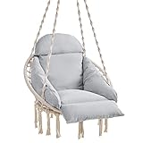 SONGMICS Hängesessel, Hängeschaukel, Hängestuhl mit einem dicken Kissen, skandinavischer Stil, für Wohnzimmer, Terrasse, Garten, Balkon, bis 120 kg belastbar, beige-grau GDC042G01