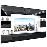 BELINI Wohnwand Vollausstattung Wohnzimmer-Set Moderne Schrankwand mit LED-Beleuchtung Anbauwand TV-Schrank Schwarz