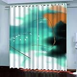 WIRMEC Verdunklungsgardinen Wohnzimmer 2 Stücke H 232 X B 264 cm 3D Blaue Tinte Kunst Muster Blickdicht Vorhang Schlafzimmer Kinderzimmer Küche Thermogardine Schallschutz Ösenvorhang