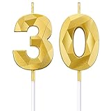 30. Geburtstag Nummern Kerzen 3D Rautenform Kuchen Kerzen Gold Glänzend Zahl 30 Kuchen Topper Dekoration für Geburtstag Hochzeit Jubiläum Feier, Gold