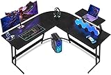 JUMMICO L-förmiger Schreibtisch,Gaming Tisch mit Monitorständer,Ergonomischer Computertisch,Eckschreibtisch, Gaming Schreibtisch L Form,Groß Pc Ecktisch mit Stabiler Stahlrahmen,130x130x75cm, Schwarz