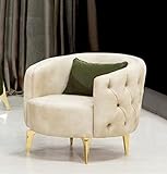 Casa Padrino Luxus Chesterfield Sessel Cremefarben/Gold 90 x 95 x H. 75 cm - Moderner Wohnzimmer Sessel - Chesterfield Wohnzimmer Möbel