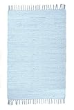 THEKO | Dhurry Teppich aus 100% Baumwolle Flachgewebe Teppich Happy Cotton | handgewebt | Farbe: Hellblau | 40x60 cm